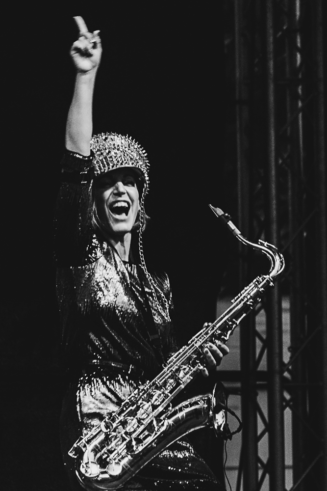 Saxophone player cheering